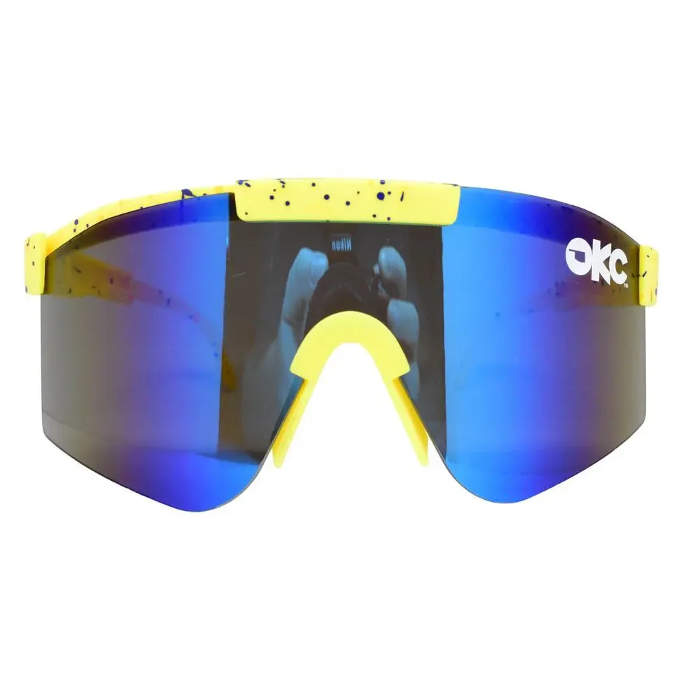 Twisted Tea OKC Yellow Frames/Blue Dots Sunglasses -LENSES GOOD/FRAMES VERY GOOD